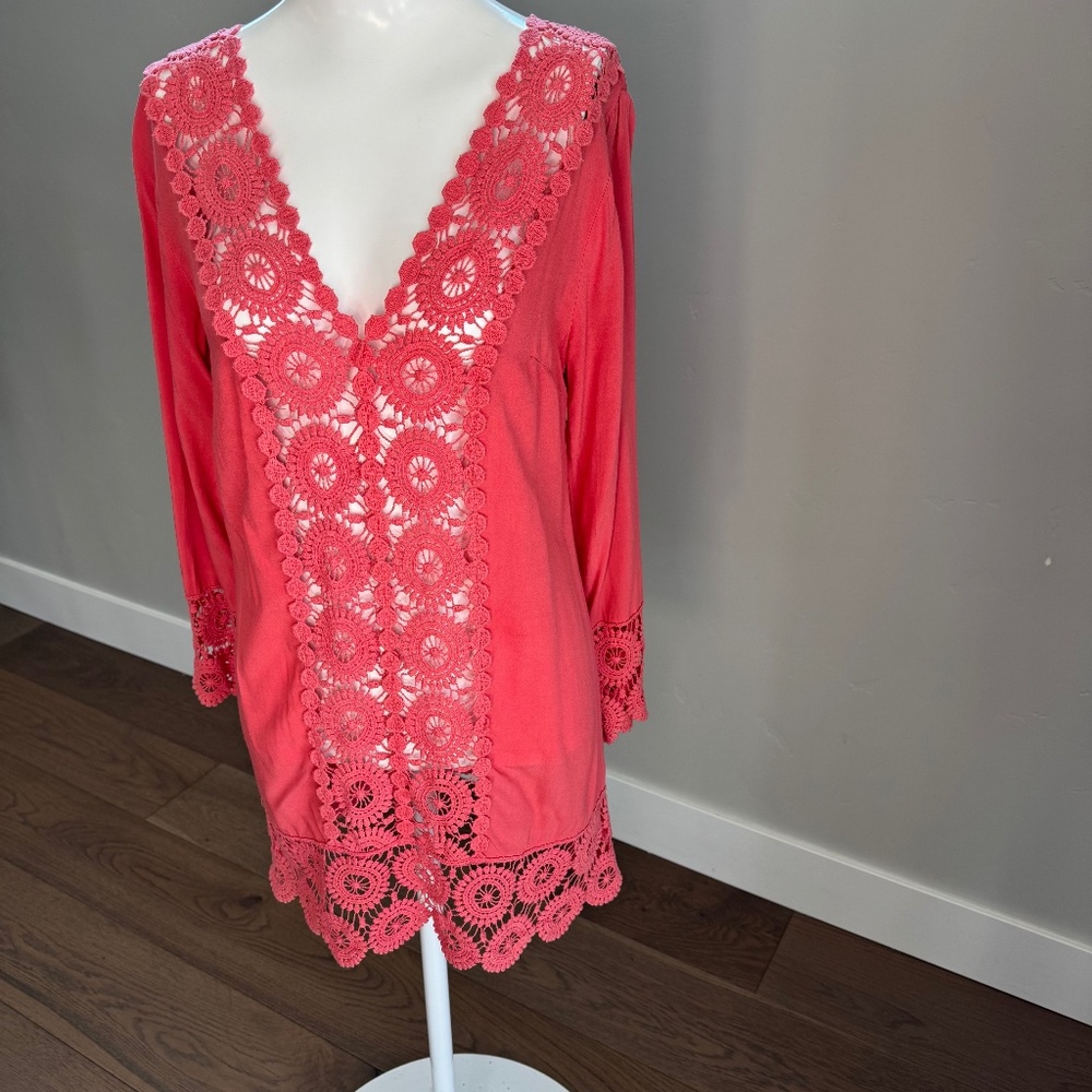 Solitare Swim Coral Crochet Swim Coverup